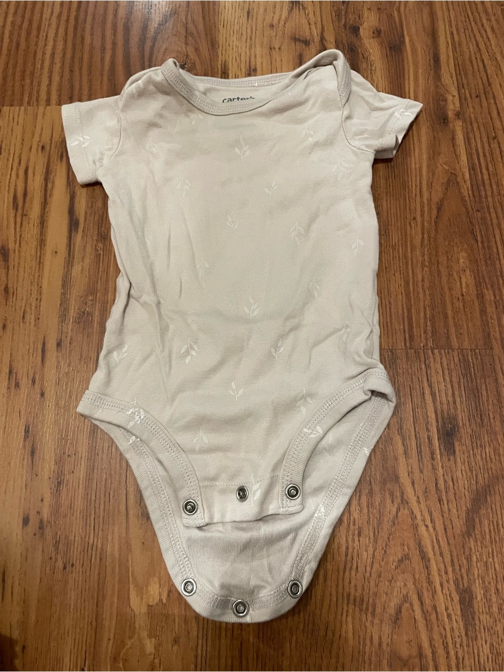 Carter's Cream Short Sleeve Baby Bodysuit with Subtle leaf Pattern